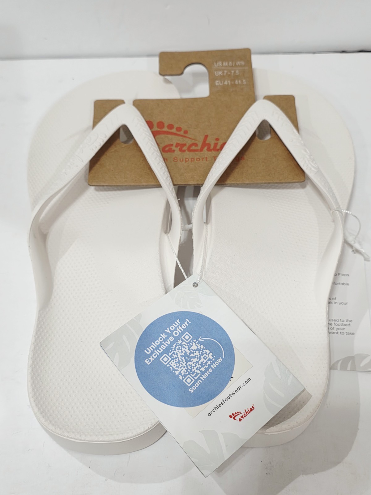 Archies Arch Support Thong WHITE LEATHER Flip Flops Sandal Men 8 Women 9 New