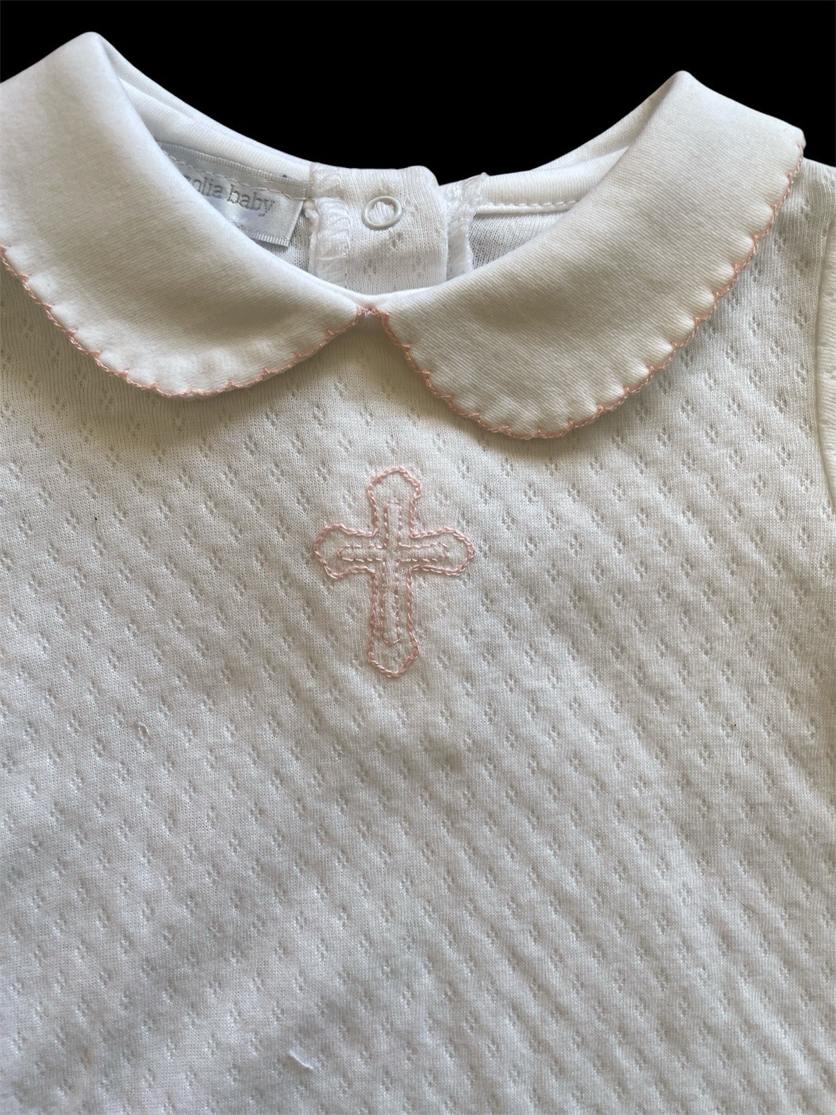 Magnolia Baby NWT White/Pink Pointelle Knit Pima Cotton Christening Gown-Med