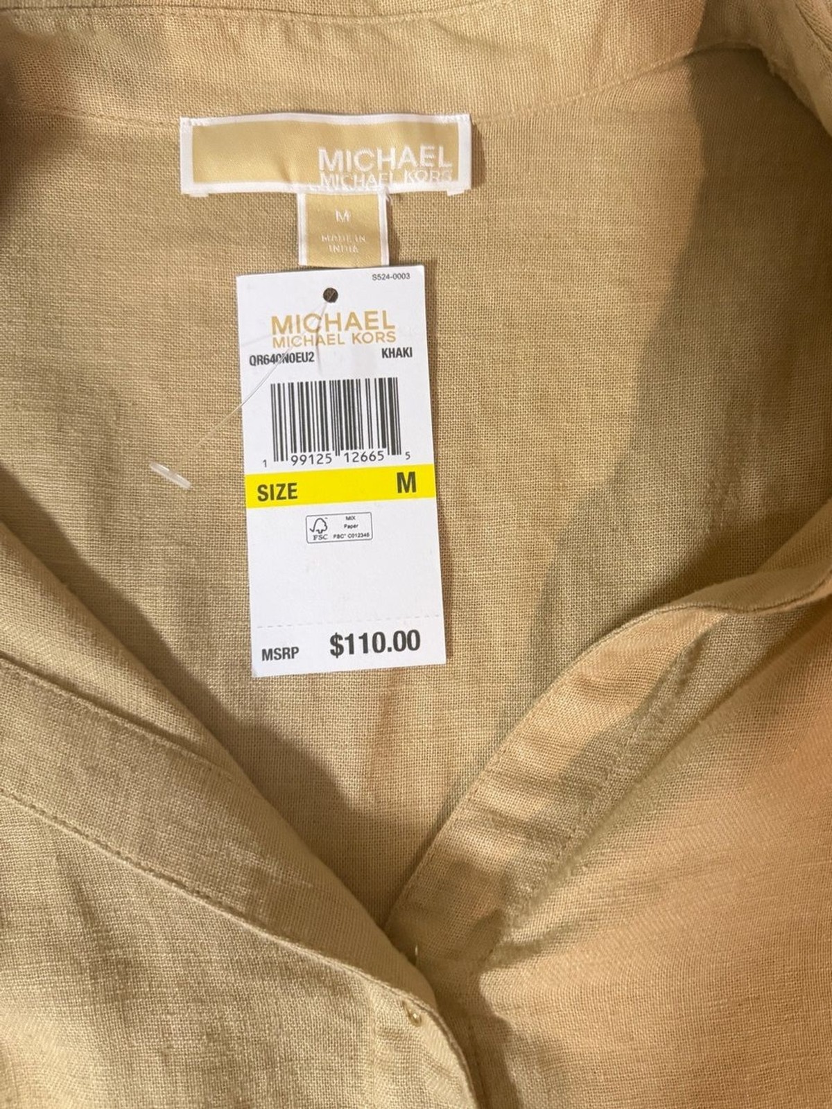 Michael Michael Kors Linen Blend Button Front Blouse Khaki Size M