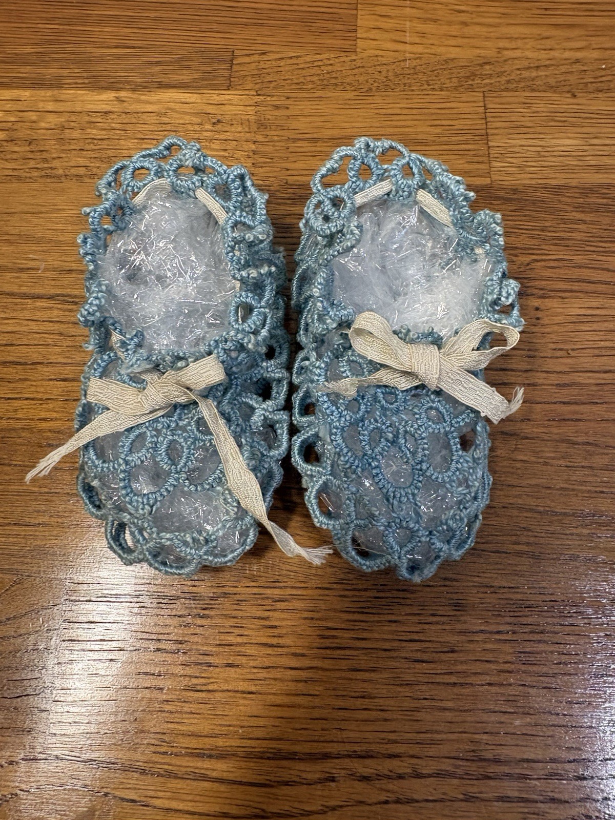 Tatted Blue Baby Shoes Handmade Gift In 1952 Vintage Item