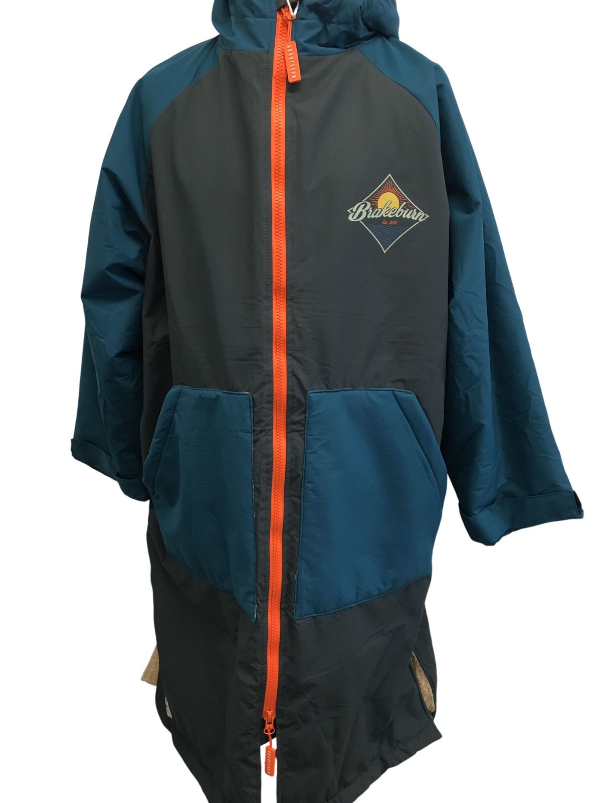 Brakeburn Hooded Dry Robe Grey Blue S/M Men’s Fleece Lined Outdoor Zip (HJ138F18