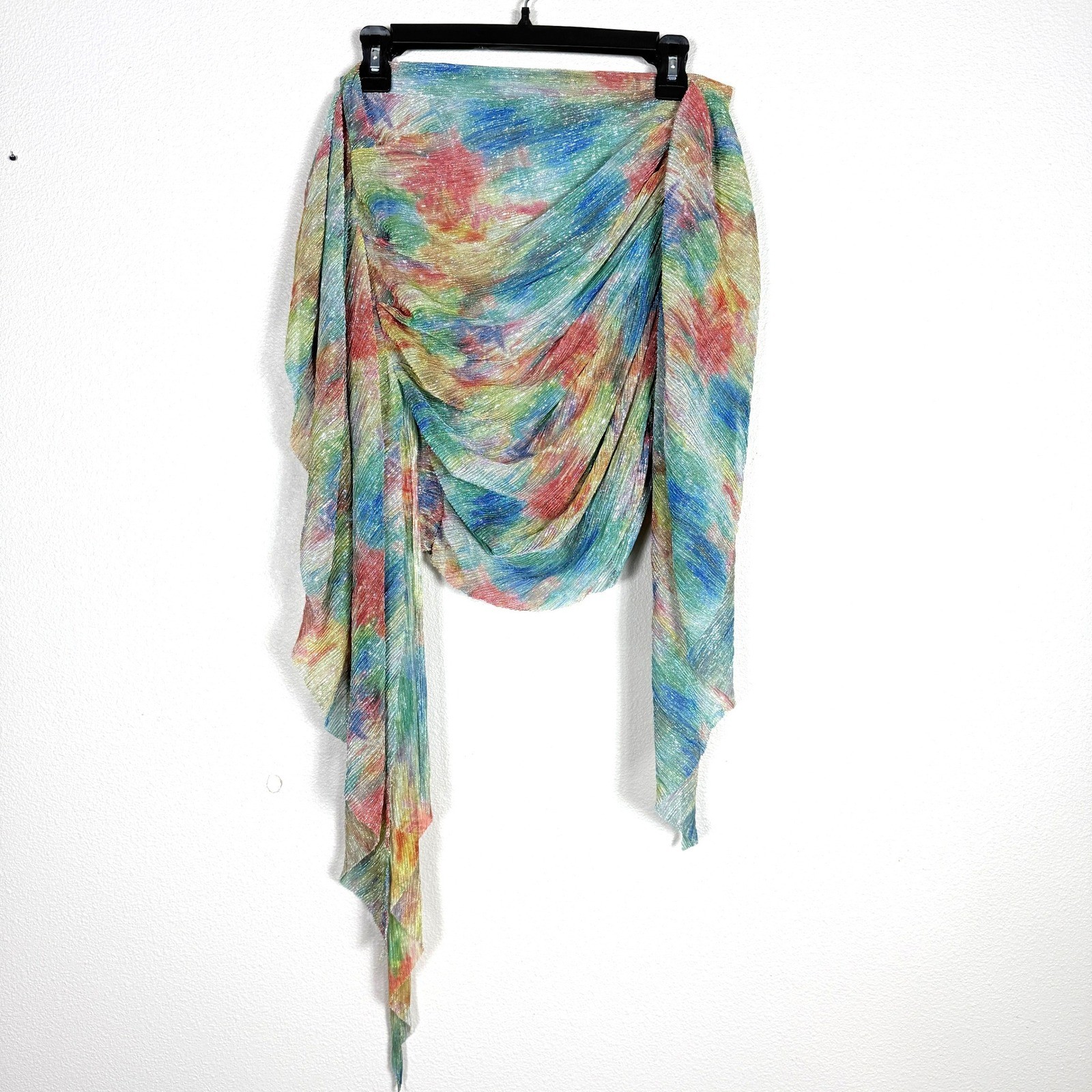 Mia Vesper Obscura Multi Color Metallic Tie Dye Draped Mini Skirt Size Medium
