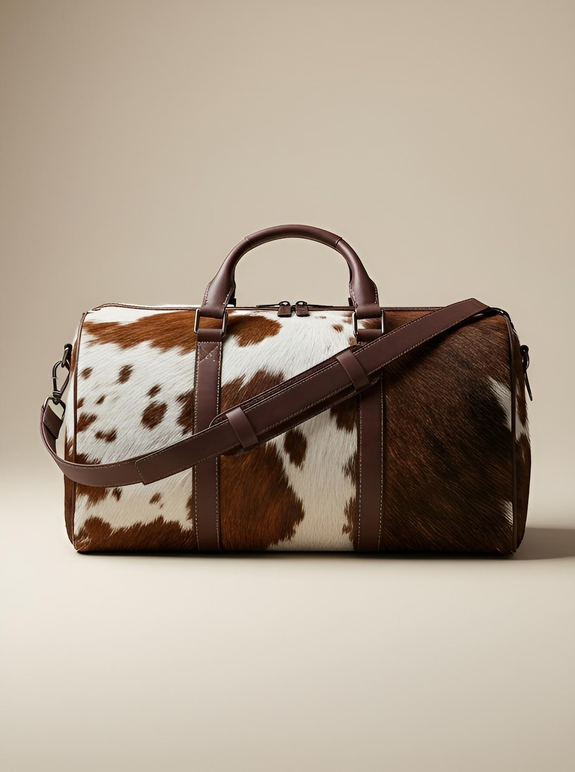 Luxury Cowhide Leather Duffel Bag | Natural Hair on Hide Unisex Weekender Bag
