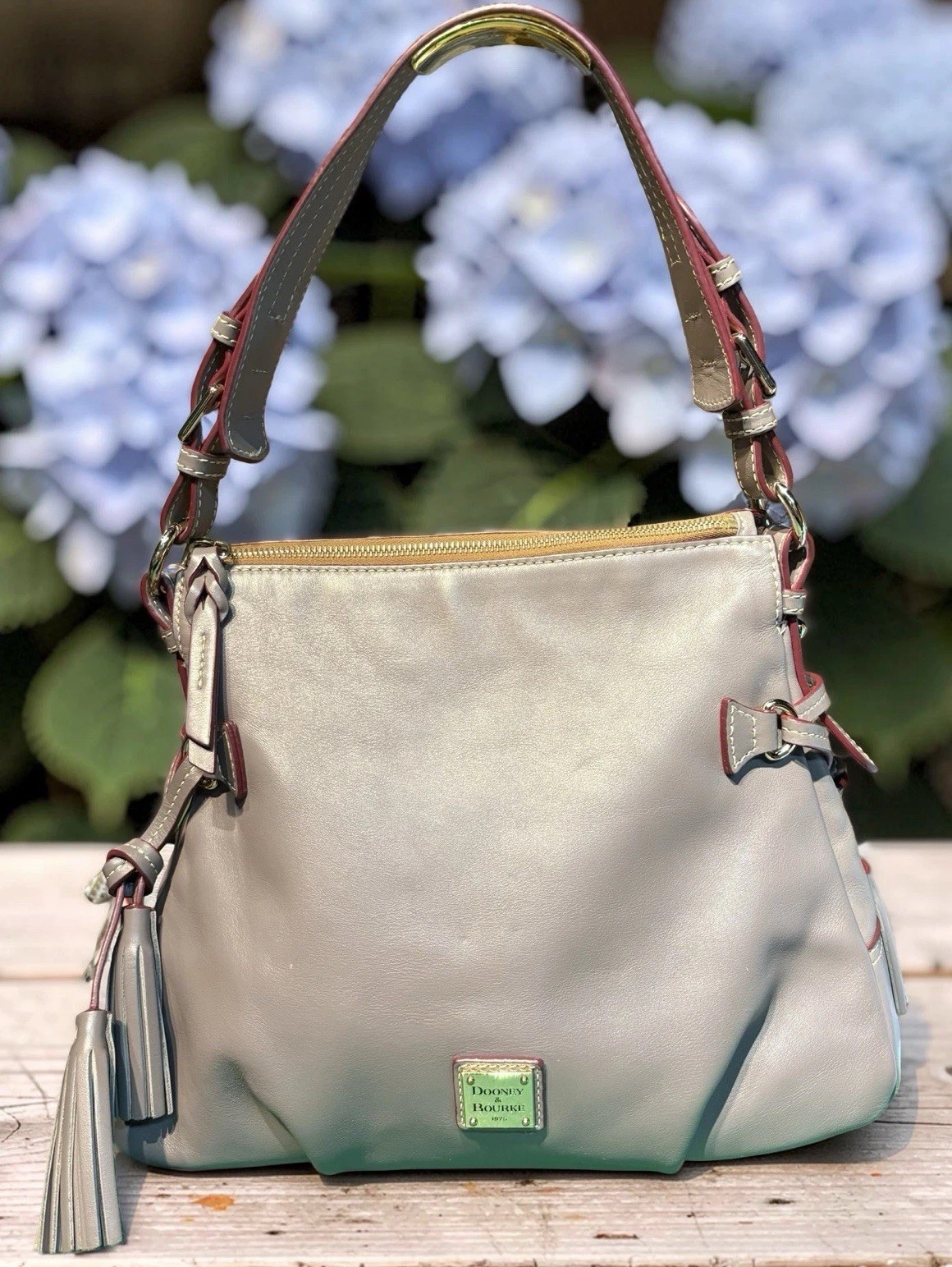 Dooney Bourke Elephant Gray Teagan Hobo Shoulder Bag Smooth European Leather