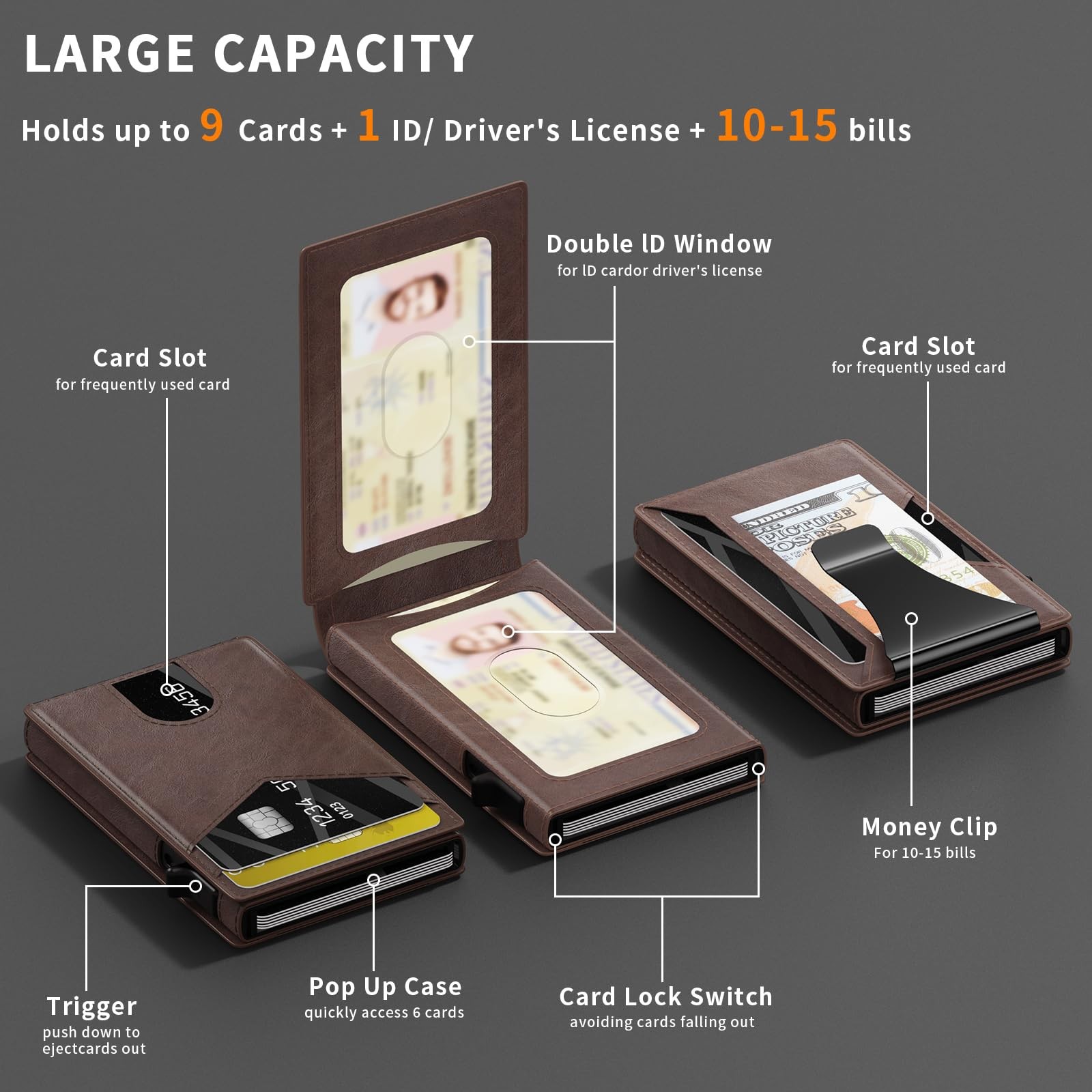KISUEDZP Wallet for Men Aluminum RFID 4.06 x 2.44 x 0.86 inches, Coffee
