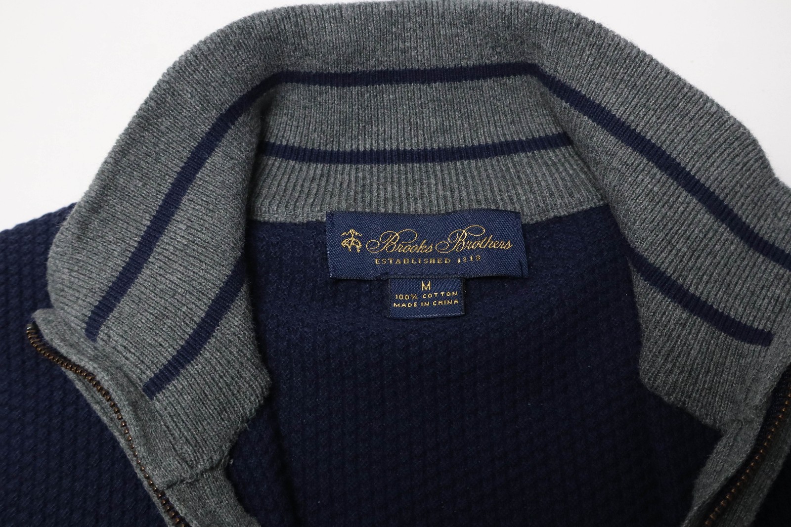 Brooks Brothers Sweater Mens Medium Blue Knit High Neck Half Zip