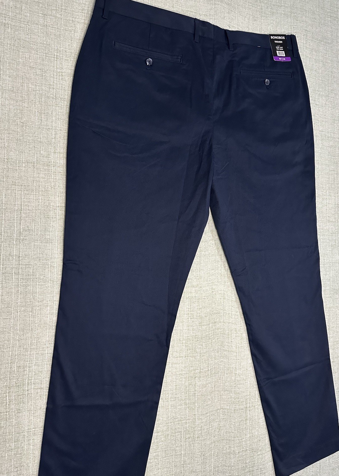 Bonobos Men’s 40×32 Pants Navy Trouser Chinos Slim Fit Flat Front Stretch Slacks
