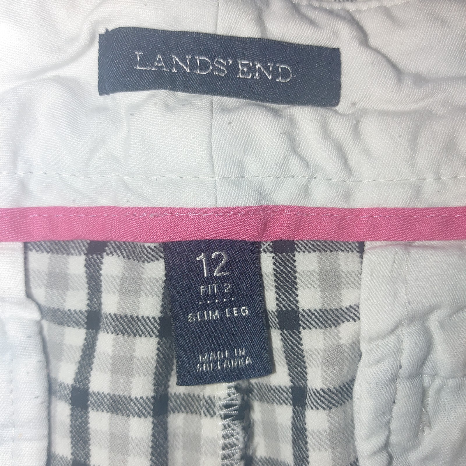 Lands End Crop Pants Womens Size 12 Slim Leg Fit 2 Black White Tan Check Stretch