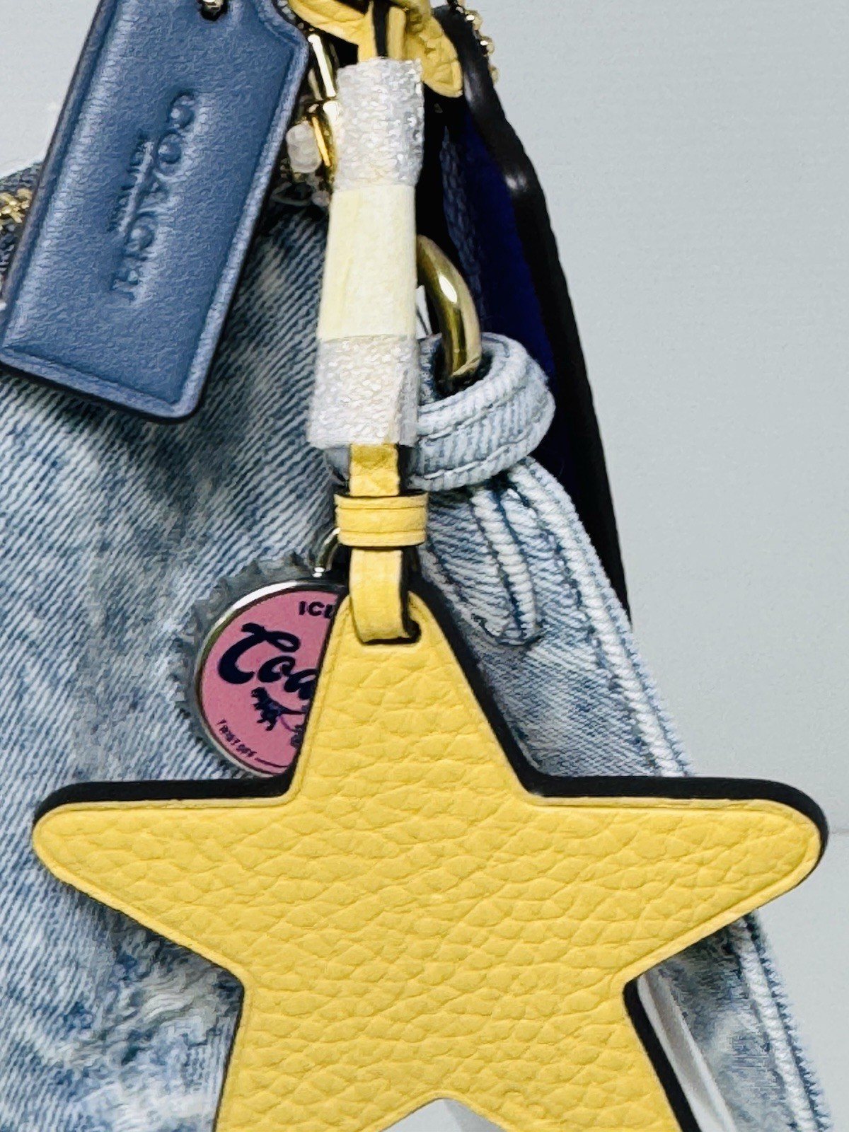 NWT COACH CDY76 Teri Shoulder Bag In Loved Denim With Charms /Light Indigo