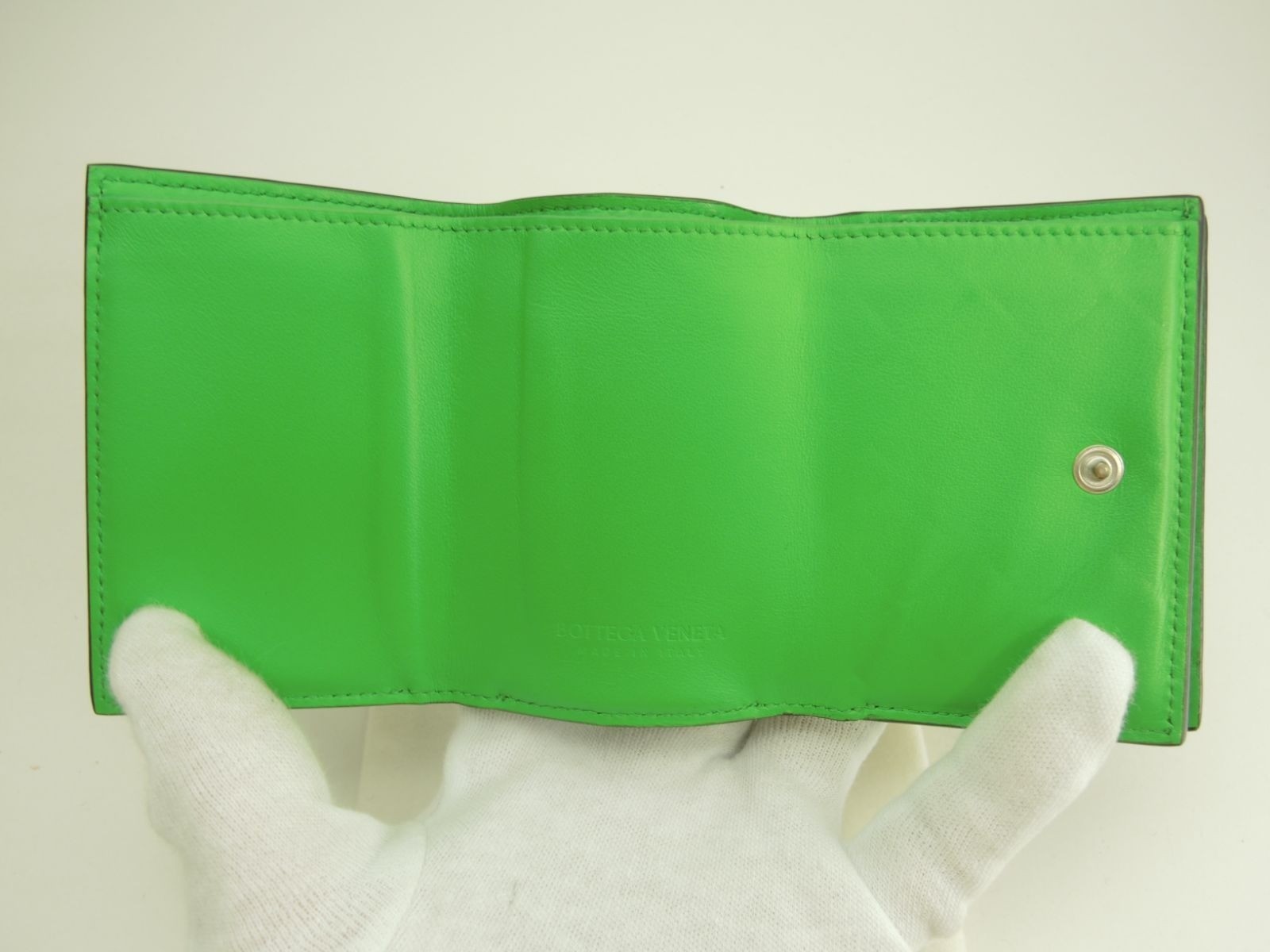 Bottega Veneta Mini Wallet Medium Intrecciato Leather Black Green 3.7*2.8*1.3in