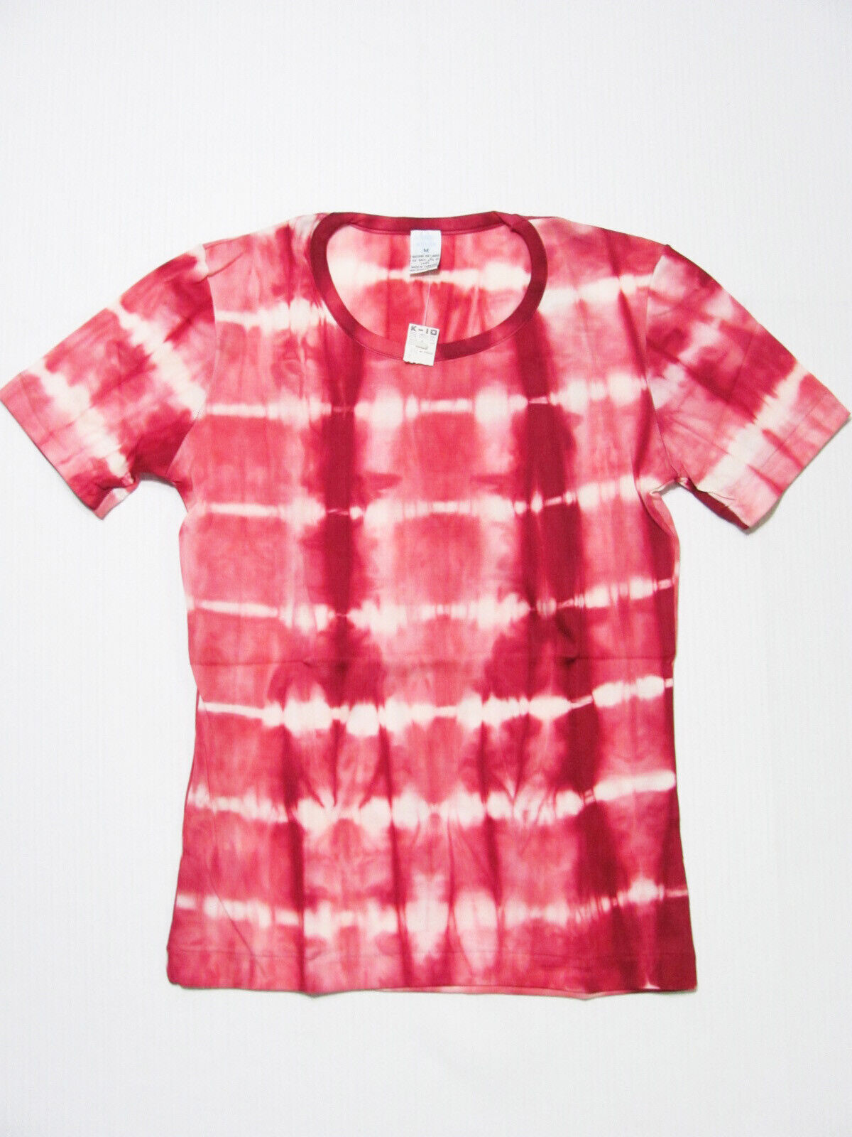 Vintage NEW RED TIE-DYE FITTED STRETCH T-shirt Womens 70s NWT Striped Hippie M