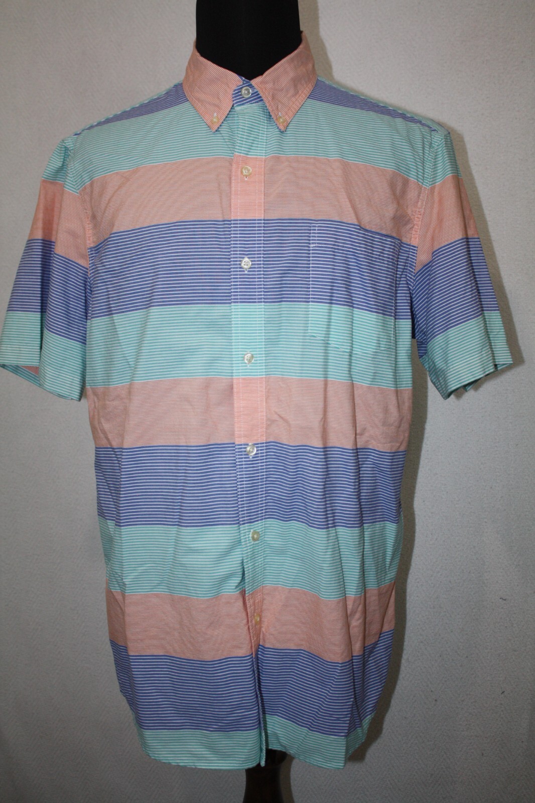 CHAPS Sz XL Lightweight Easy Care Bright Colorblock Stripe Button Front Shirt