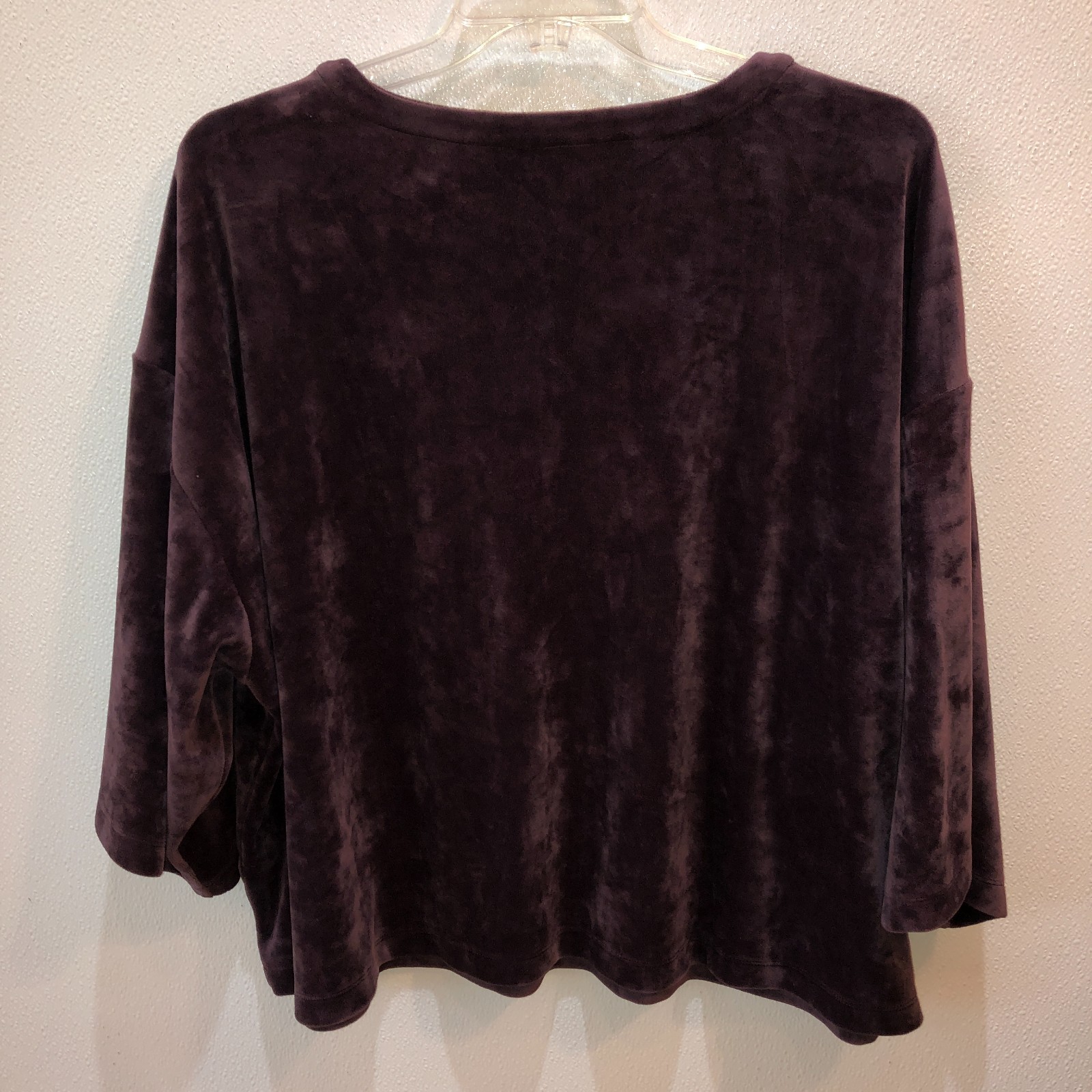 J Jill Women XL Purple 3/4 Wide Sleeve Velour Super Soft Boxy Top Purejill Shirt