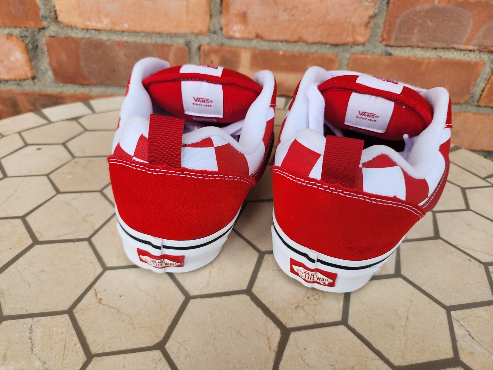 Sz 12 Vans Knu Skool Red White Mega Check Checkerboard Sneakers Men Old