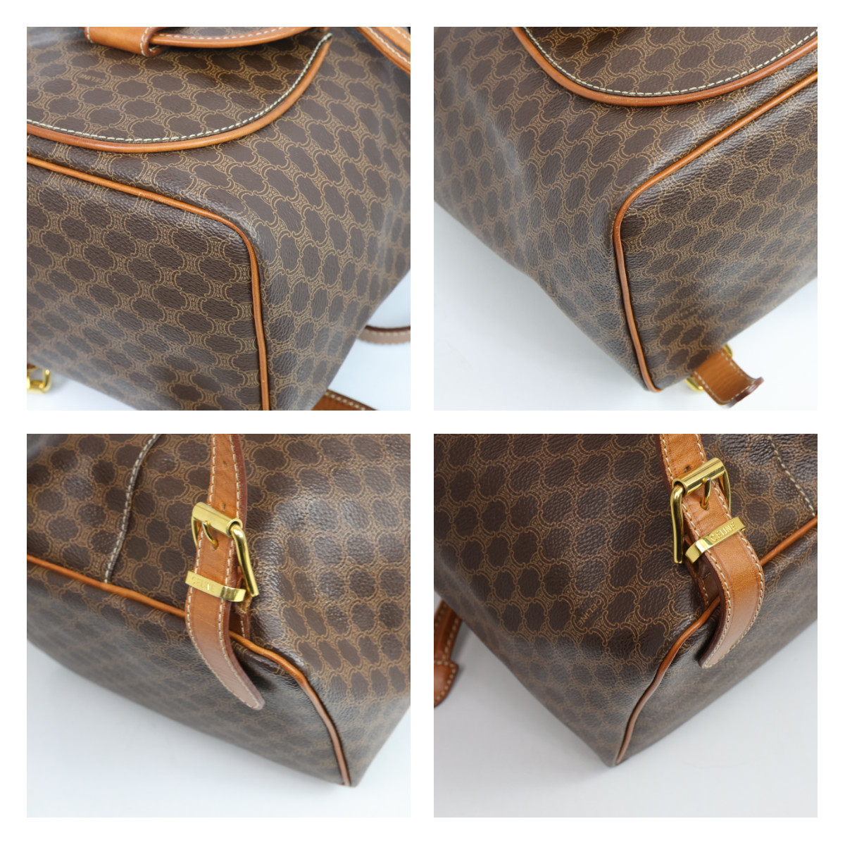 Authentic CELINE Macadam Canvas Backpack Brown PVC Leather Vintage Bag France