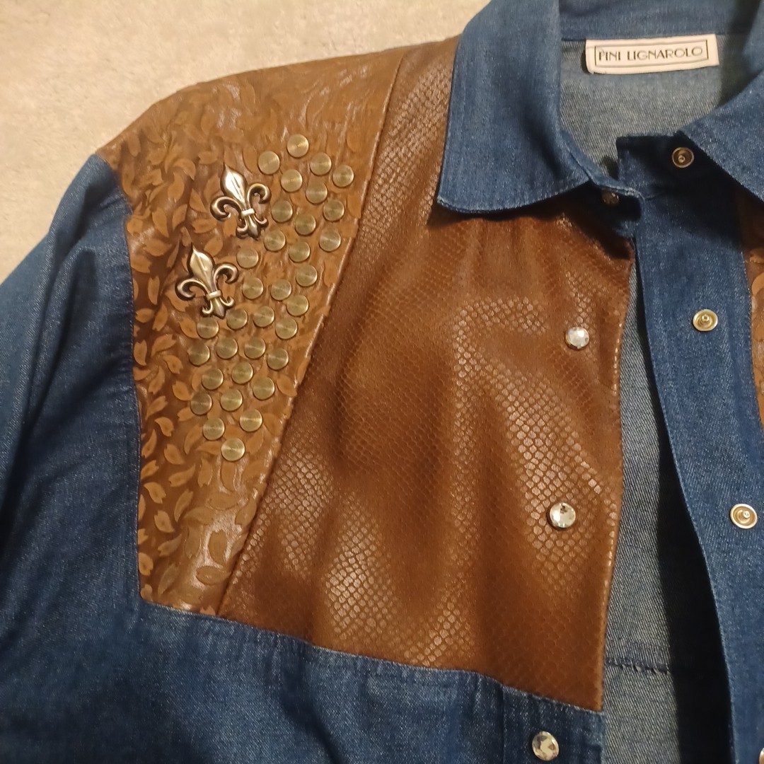 Denim And Leather Jacket Fini Lignarolo Size 4 Made In USA