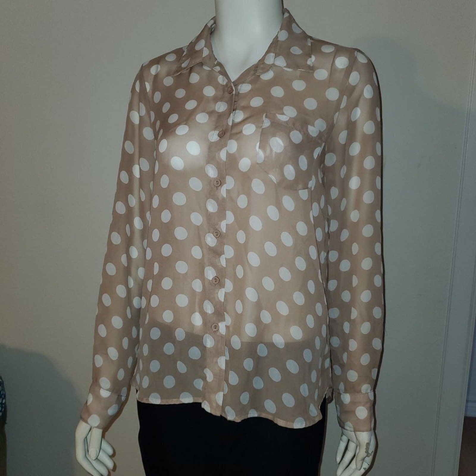 Timing Long Sleeve Sheer Polka Dot Top || Small