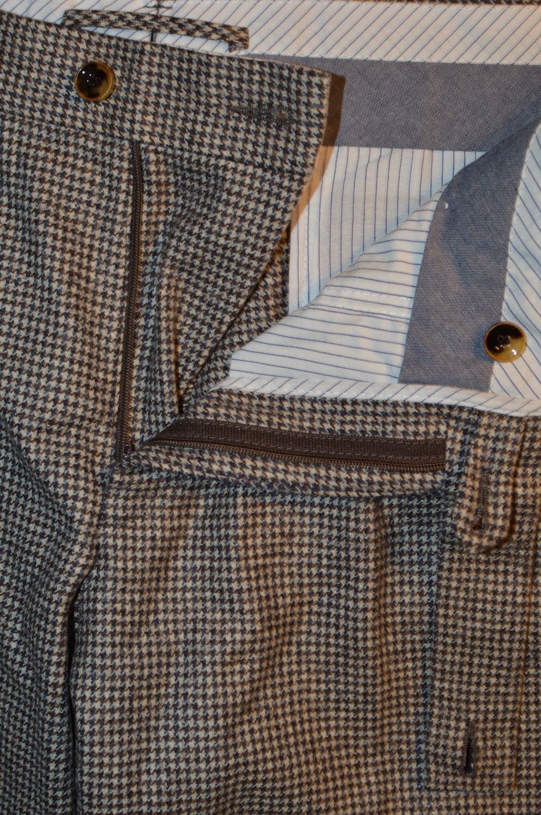 SuitSupply Brentwood Brown Houndstooth Angelico Wool Dress Pants Trouser 36×29.5
