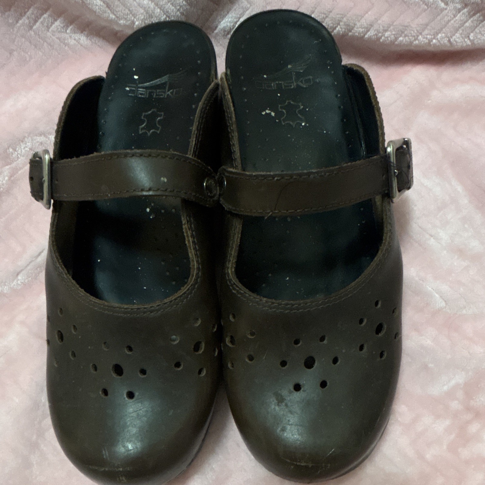 Dansko Merrie Mary Jane Brown Leather Open back Slip on Mule Clog Women 9.5 40