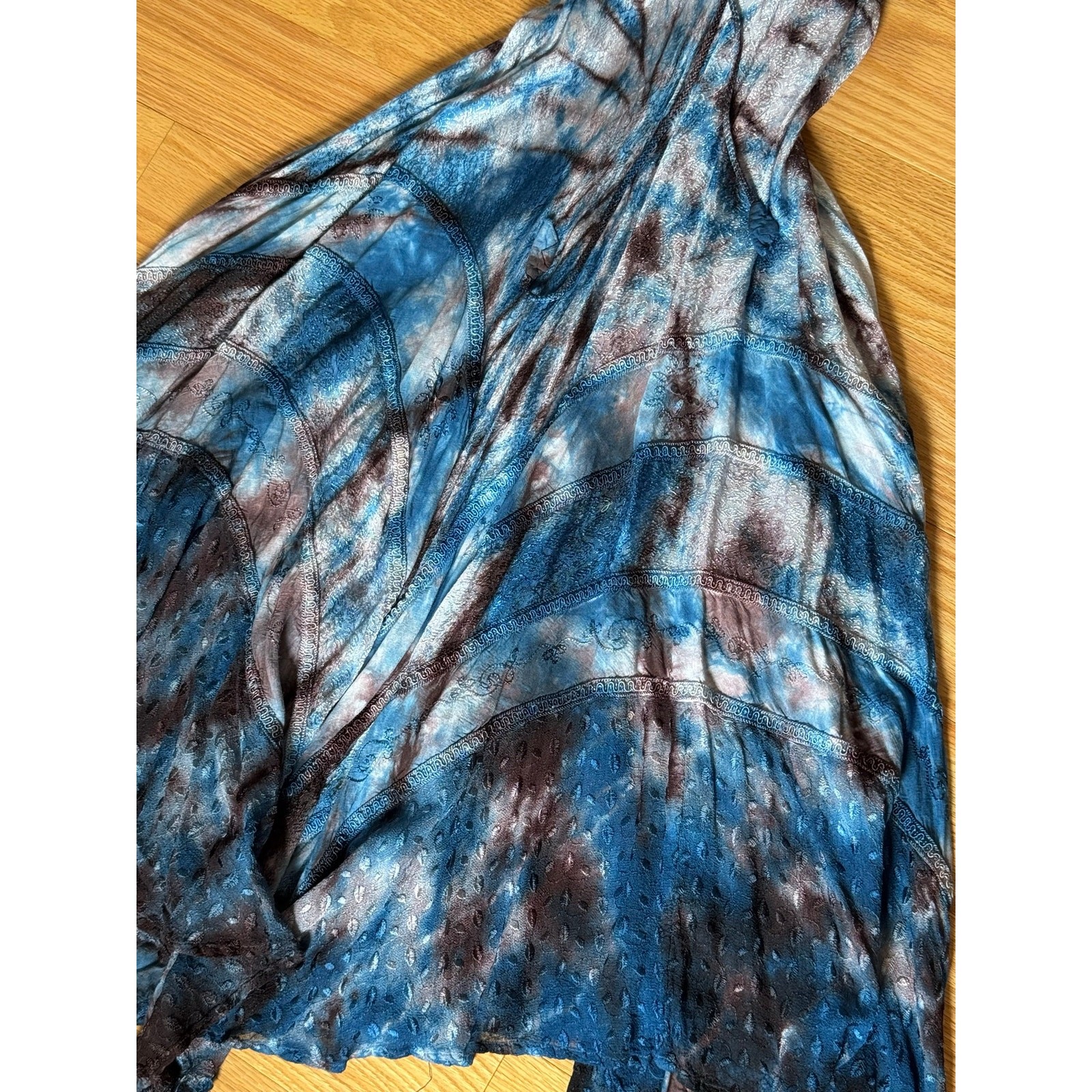 Boho Grunge Whimsigoth Fairy Hem Midi Dress Blue Brown Silver Free Size Best S-L