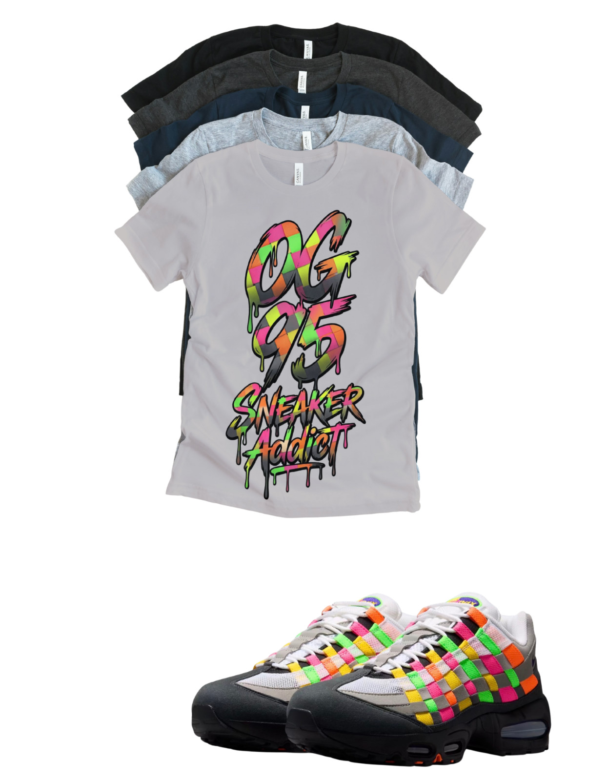 OG Retro Max 95 Sneaker Addict Woven Multi-Colored Tee Sneaker Matching T-Shirt
