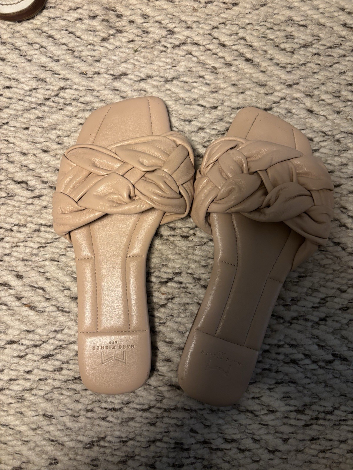 Marc Fisher Women’s Beige Braided Slip-On Slide Flat Sandals 8