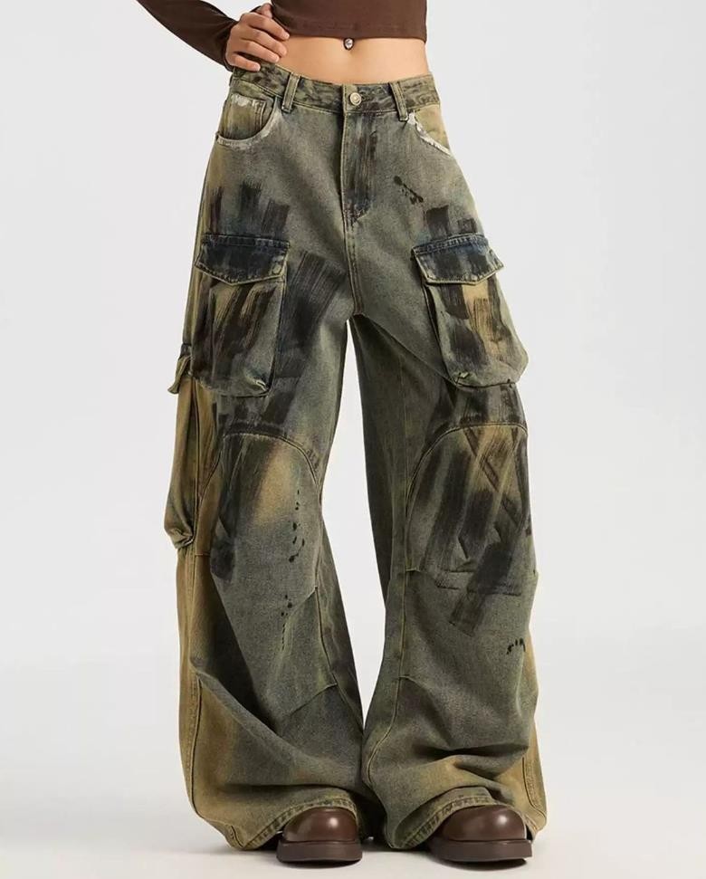 Mens Retro Blue Denim Jeans Straight Leg Casual Punk Hip Hop Trousers Motorcycle