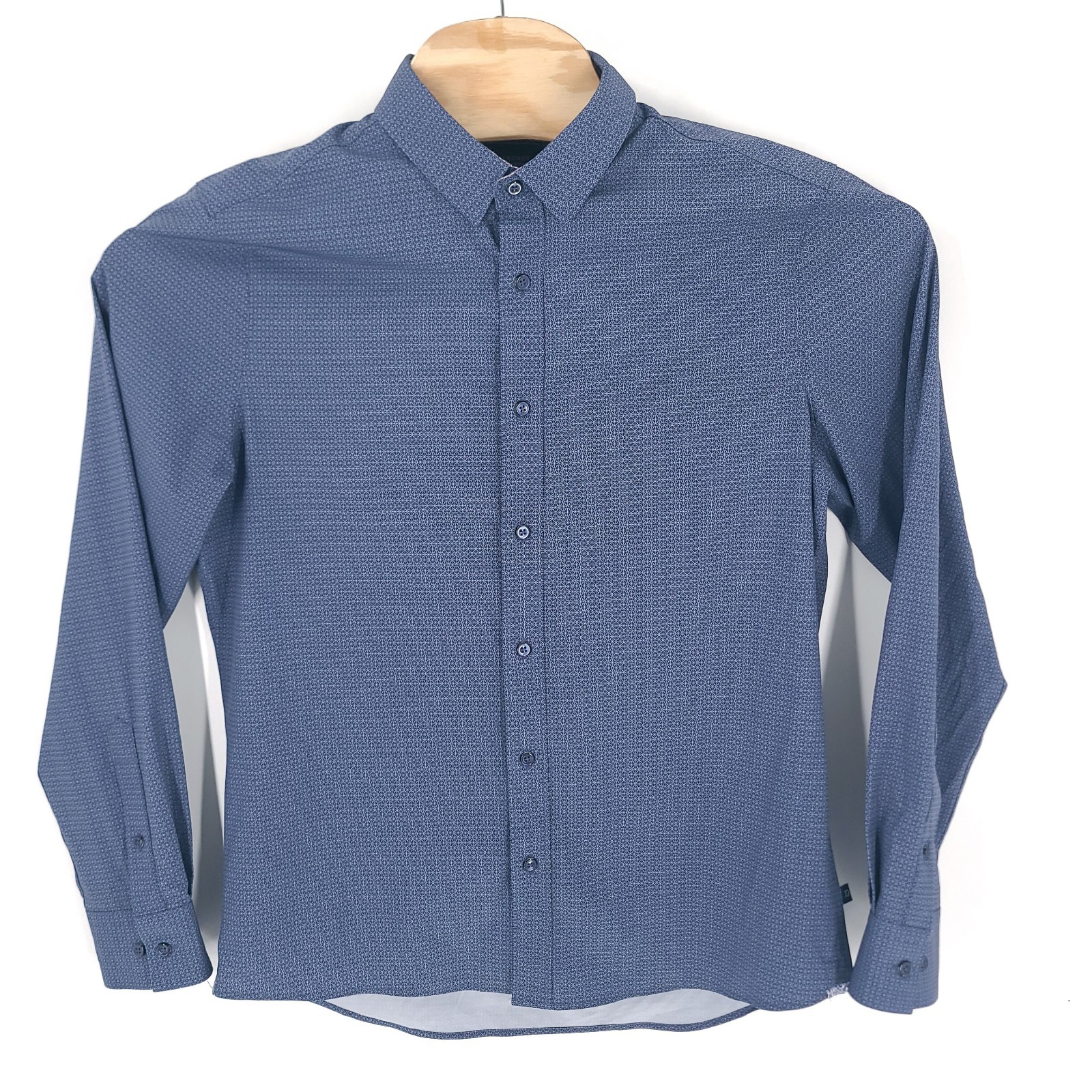7 Diamonds Shirt Mens Medium Blue 4 Way Stretch Flip Cuff Geometric Button Down
