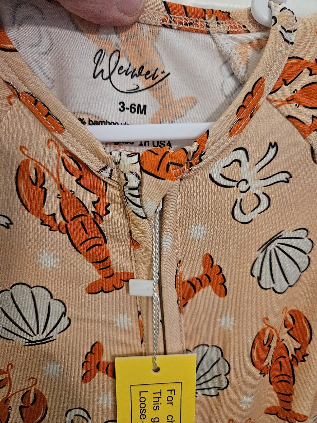3-6M Bamboo Jersey Zip Sleeper One Piece Lobster Print