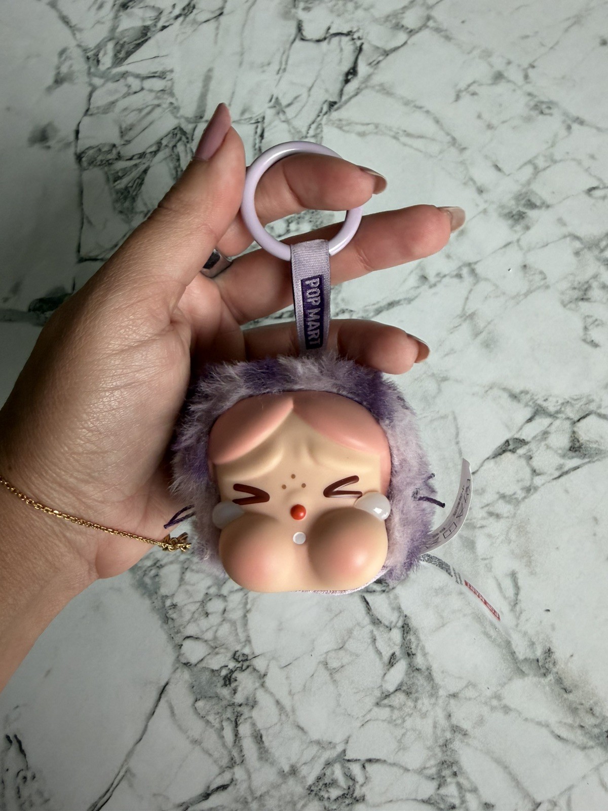 POP MART Pucky Purple Faux Fur Key Chain Keyring Animal Print PVC/Polyester