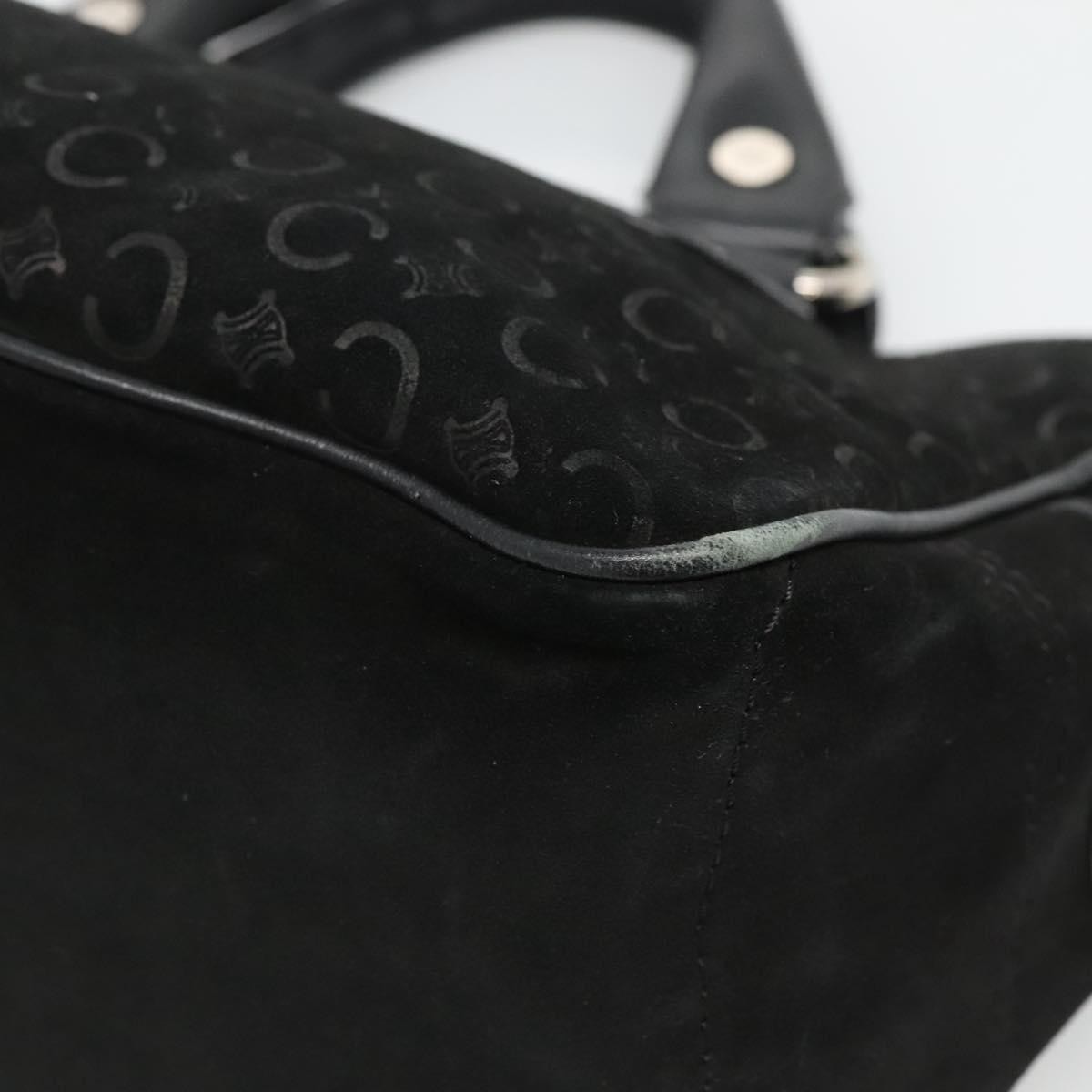 CELINE C Macadam Canvas Hand Bag Suede Black Silver Auth 138370