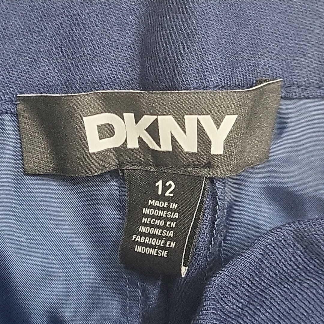 DKNy Womens Button Zip Fly Belted Wide Leg Pants Size 12 Navy Blue w Pockets