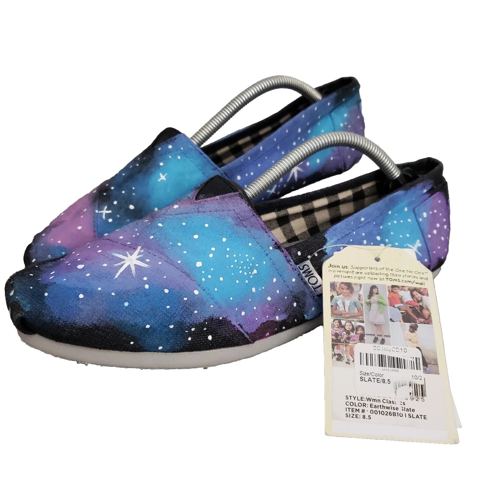 Hand Painted Original Toms Womens 8.5 Night Sky Stars Purple Blue Black Shoes
