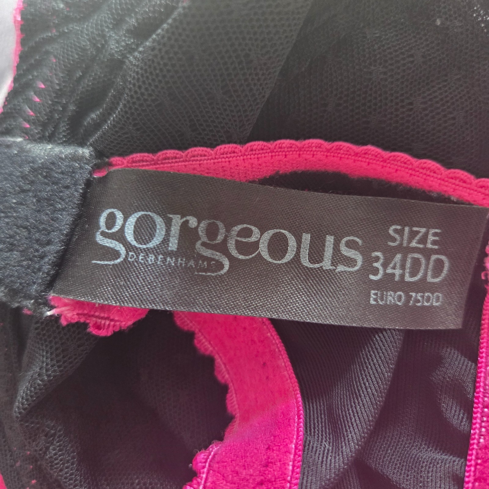 Debenhams Balconette Bra Womens 34DD Black Pink Non Padded Underwired Lingerie
