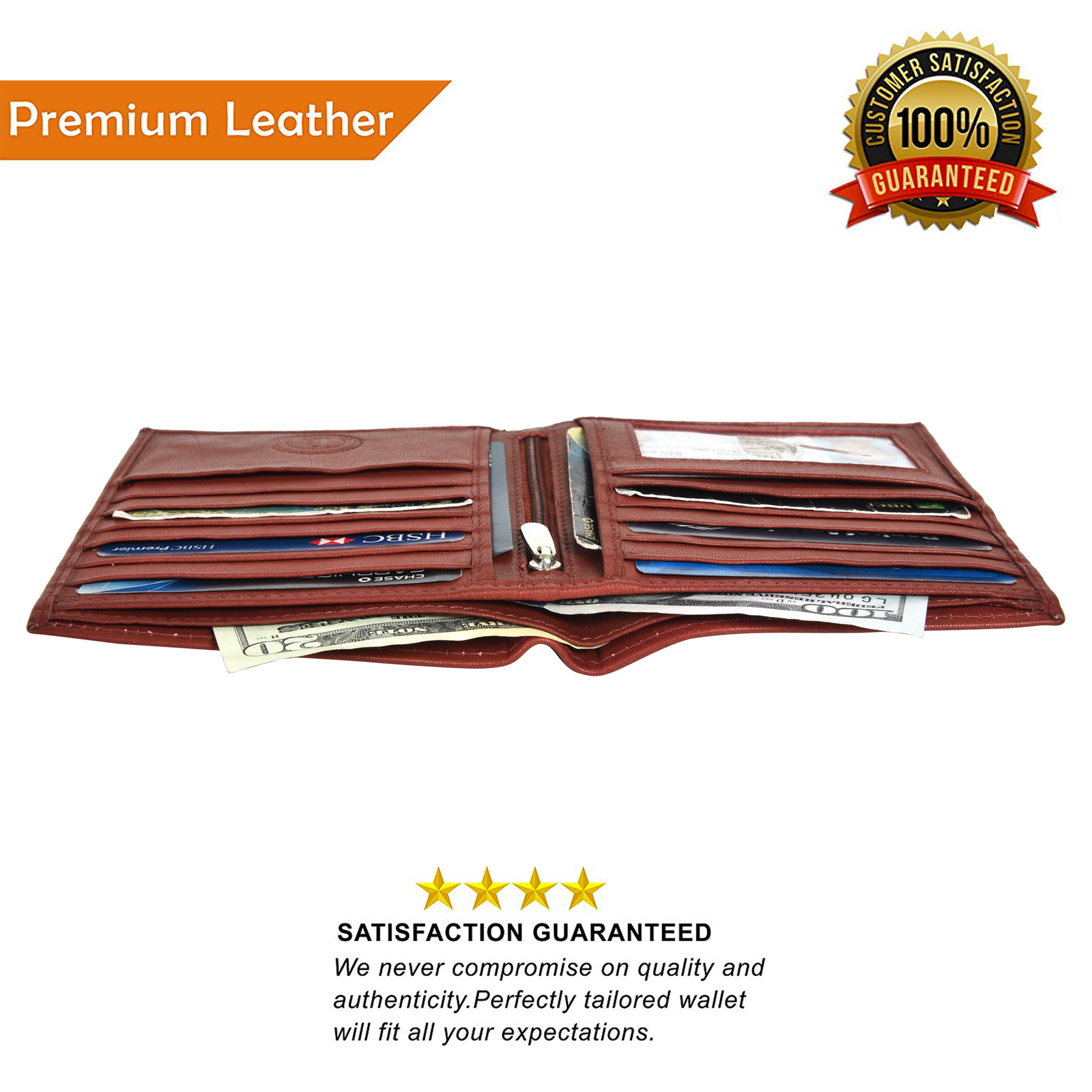 Leatherboss Genuine Leather Men’s Hipster RFID Card Holder Bifold Wallet