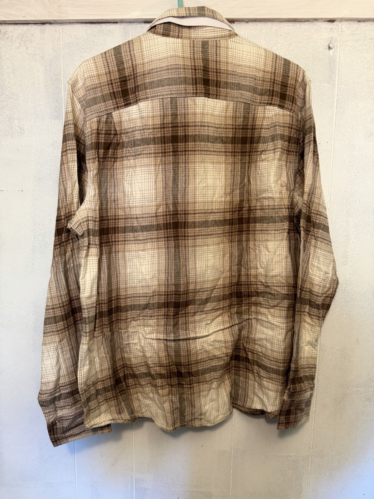 George Men’s Beige/Brown Plaid Long Sleeve Button-Up Point Collar Shirt L