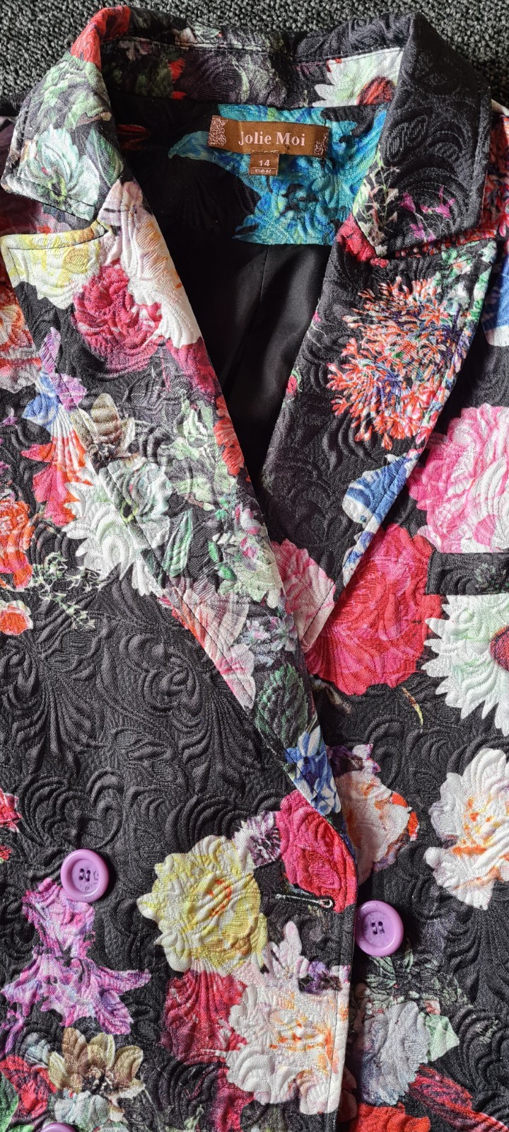 Jolie Moi Floral Jacket UK 14 Double Breasted Textured Blazer Jacket