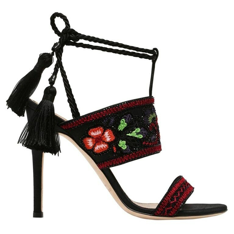 New Alberta Ferretti Beaded and Embroidered Satin Stiletto Heel Sandals 37 US 7