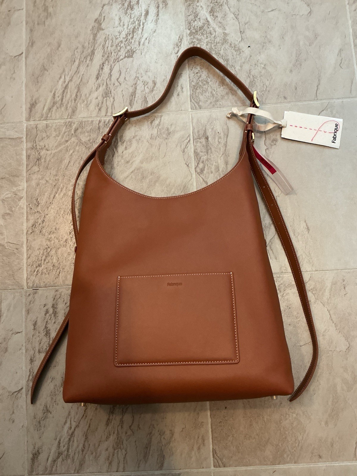 Nwt $488 Fabrique Brown Nappa Leather Duomo Double Buckle Strap Medium Hobo Bag