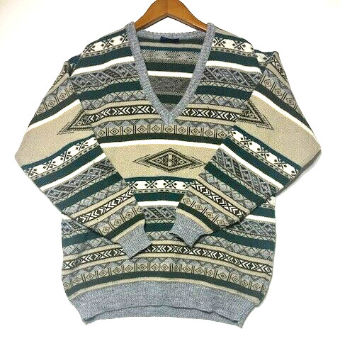 Men’s Quality Menswear by Bonart Colorful Geometric Sweater Sz L