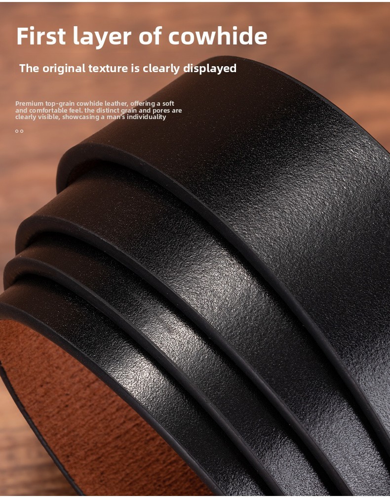3.5cm Wide Retro Cowhide Men’s Belt Without Buckle Black Adjustable Dress Belt