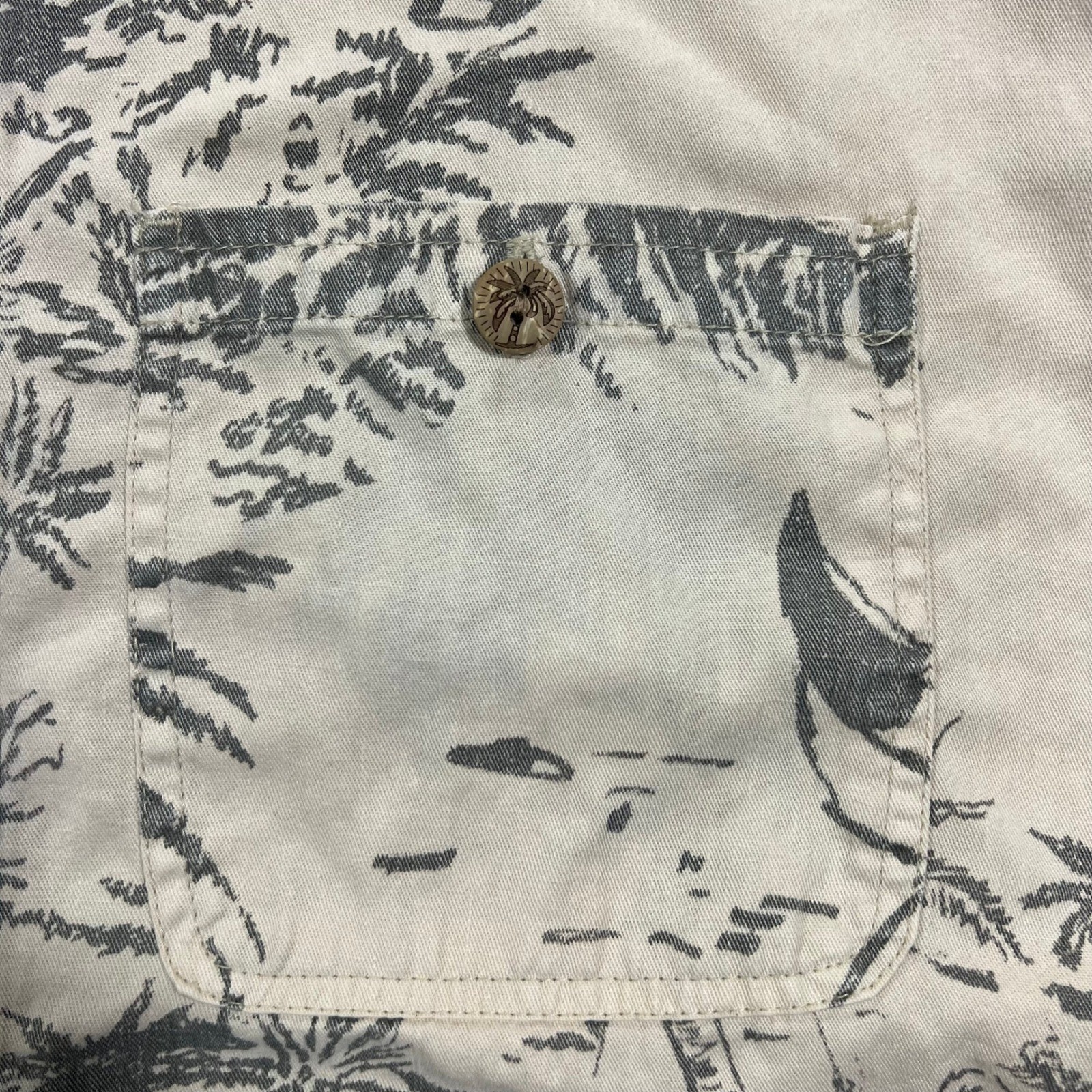 UNBRANDED Hemp Blend Tropical Island Print Shirt Mens Large Beige Gray