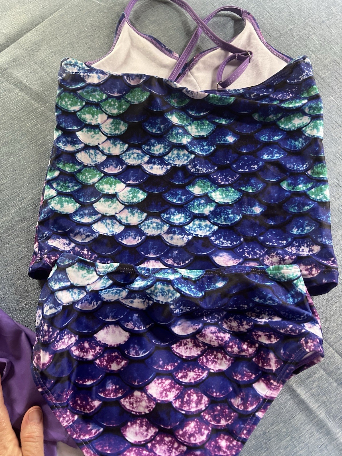 NWT Purple Mermaid Scales Swimsuit 3 pieces Tankini Skirt Size 10 Youth