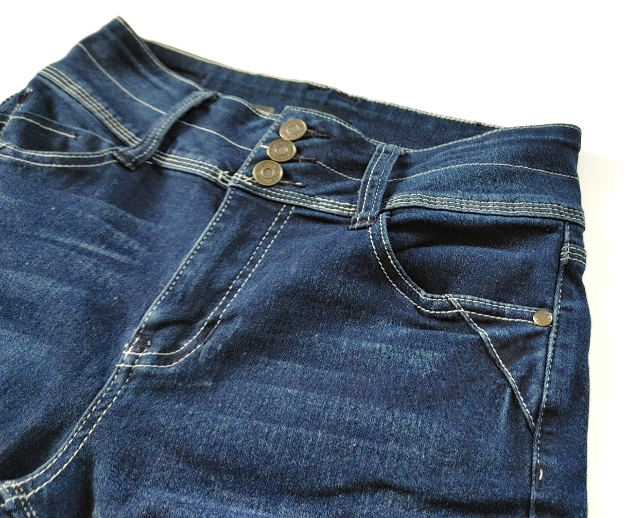 RAMPAGE “WES” Ladies 9 Skinny Stretch High Rise Jeans Dark Blue White Stitch EUC