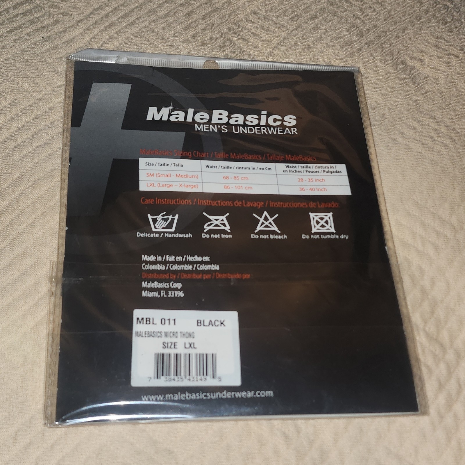 MaleBasics Micro Thong Men’s Underwear Black Solid Size L/XL MBL 011
