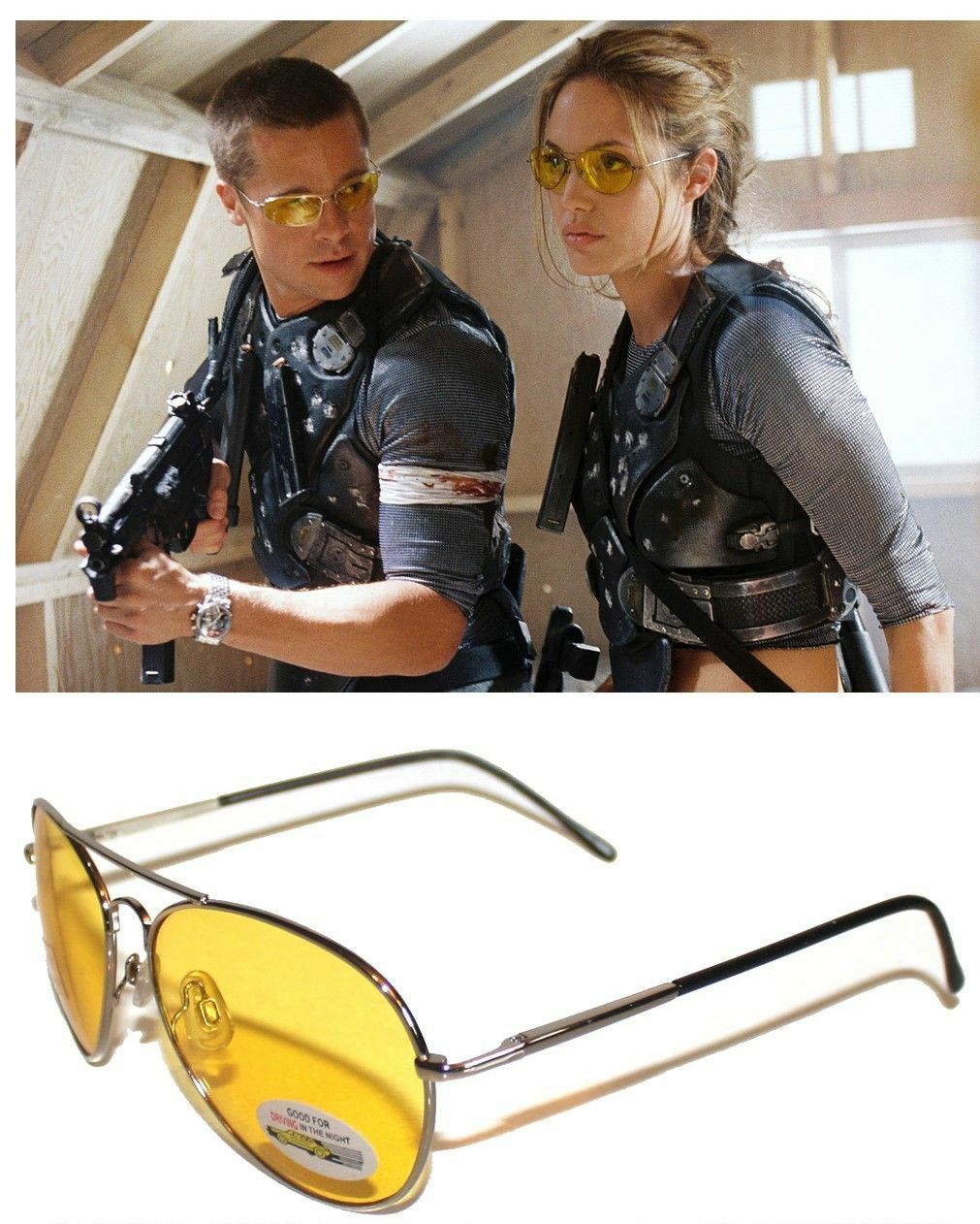 Yellow Lens Military Shooting Glasses Night Driving Sunglasses 100% UVA UVB AJ