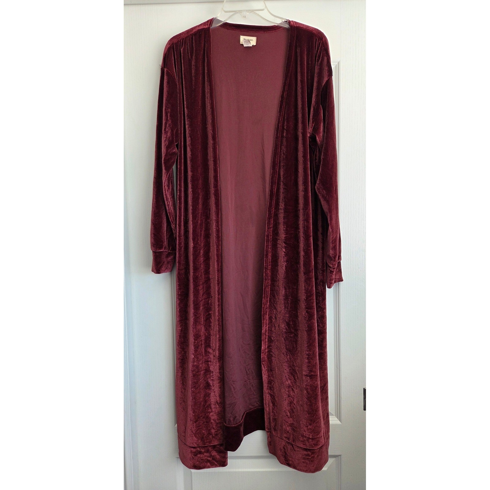 World Market Wine Red Velvet Open Front Duster Kimono Cardigan Robe OS