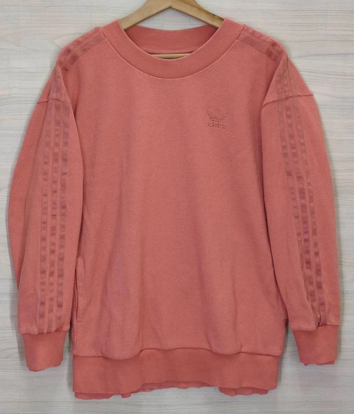 Vintage Adidas Trefoil Logo Embroidered Double Waffle Weave Crewneck Jumper Pink