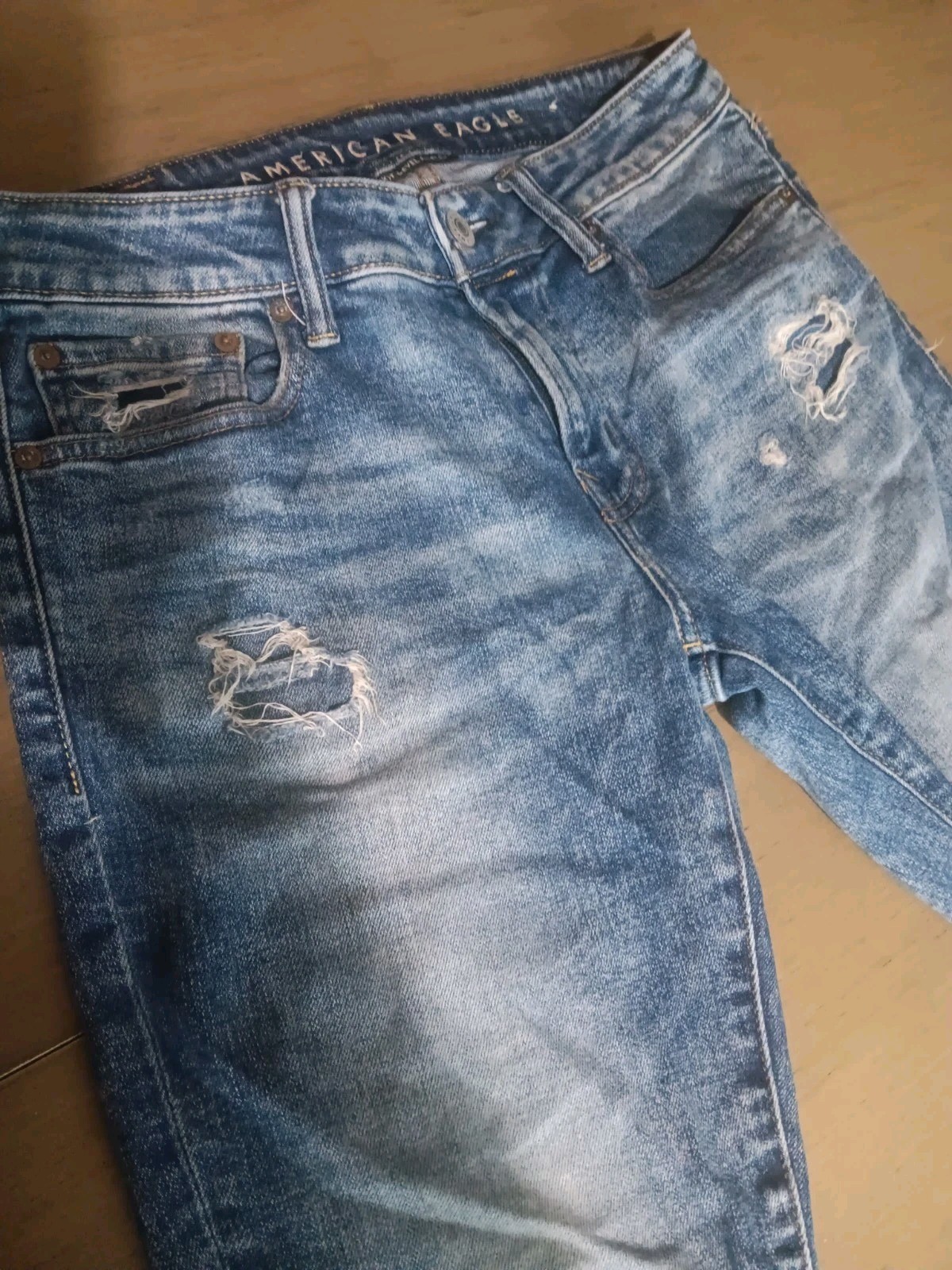 American Eagle AirFlex Jeans Mens 30×32 Distressed Ripped Blue Denim Stretch