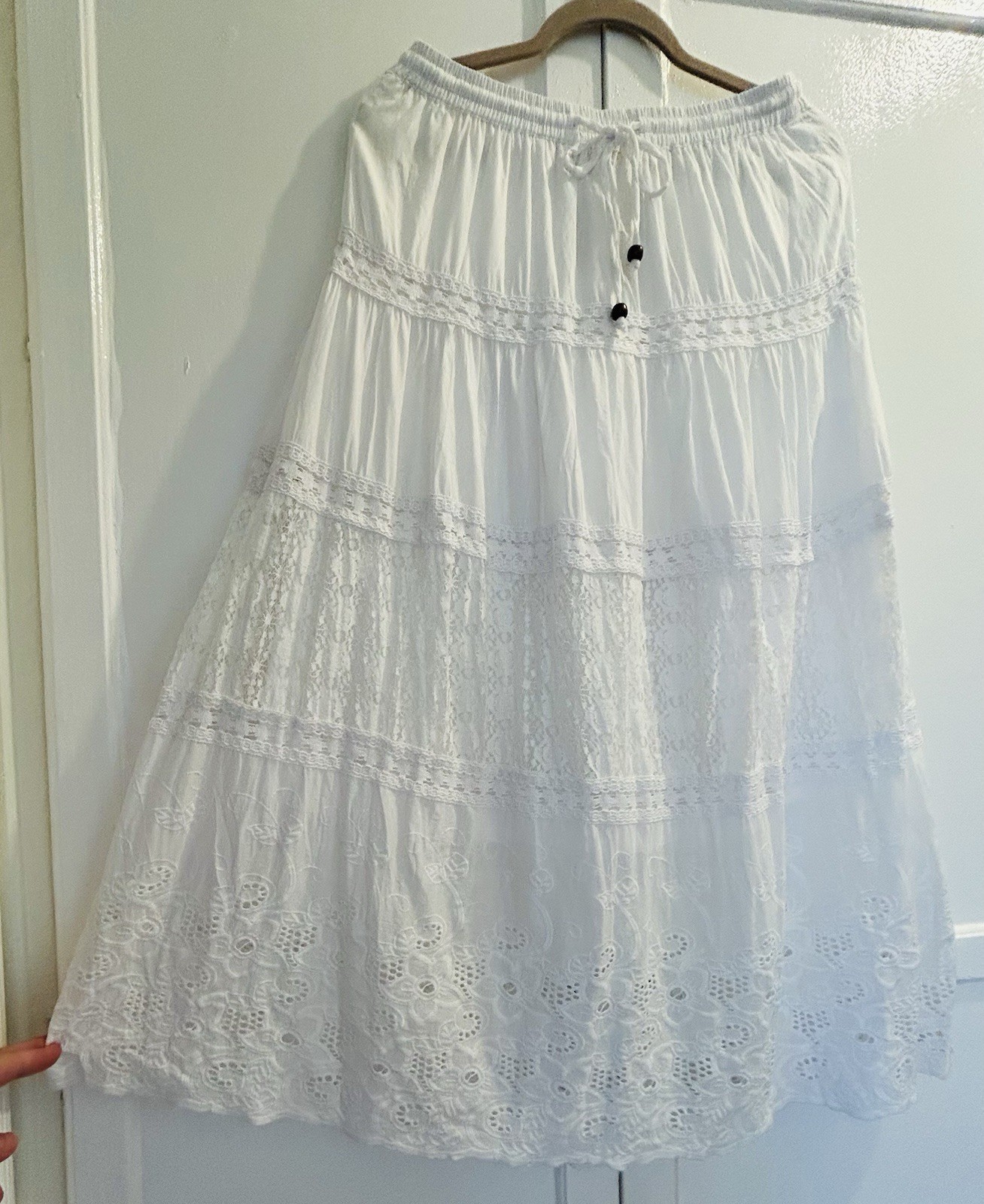 Small/Medium/ Large New White Cotton Eyelet Lace Tiered Aline Skirt Lined